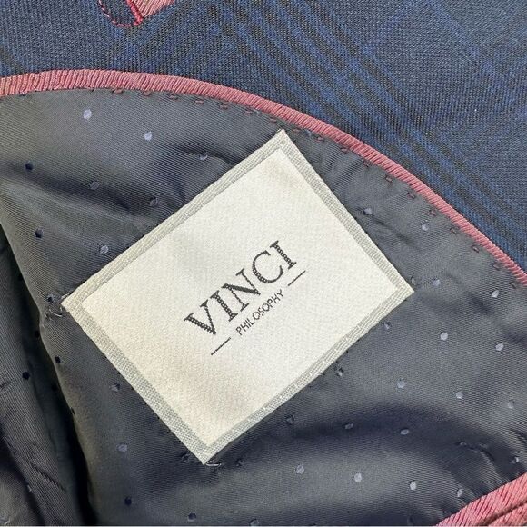 Vinci Philosophy Blazer Mens 38R Blue Plaid 2 Button Business Casual Wedding NEW - Picture 12 of 16